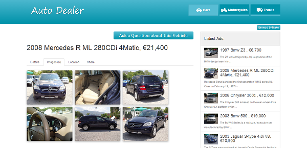 php auto dealer Car details - showing the additional images
