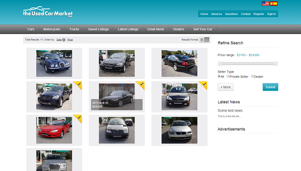 Grid View of the Search Results php car classifieds script