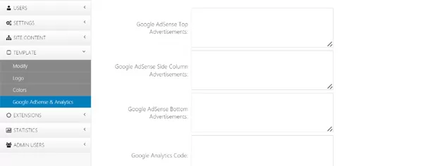 Google AdSense and Analytics configuration options