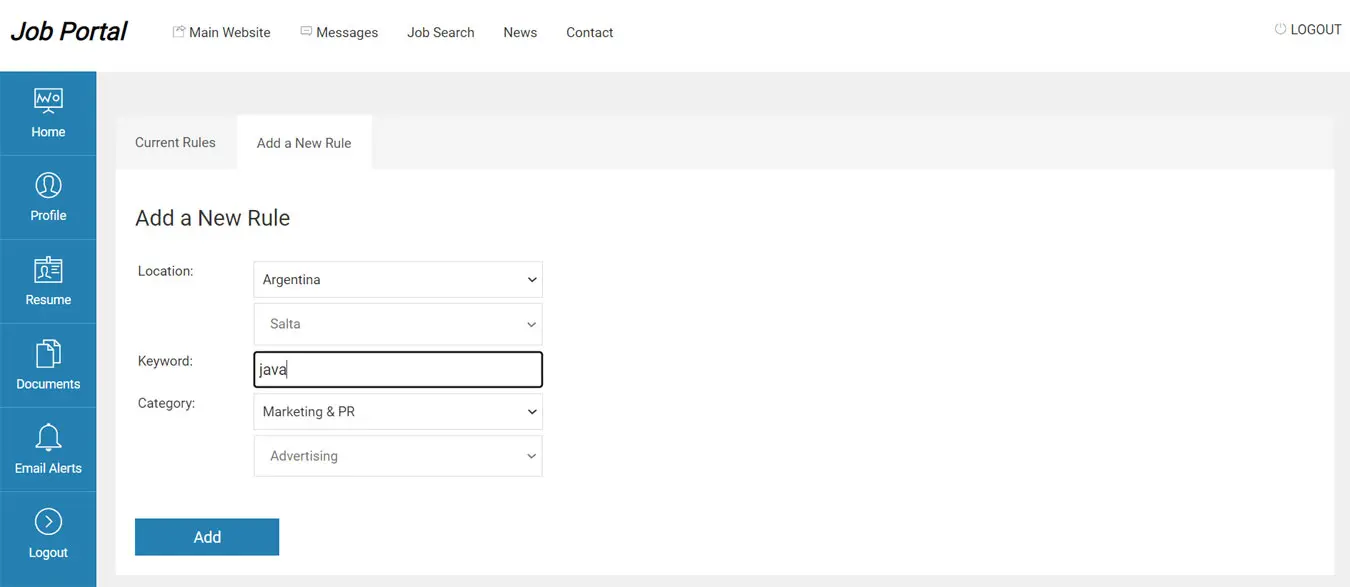 Create email alert from admin panel php job script