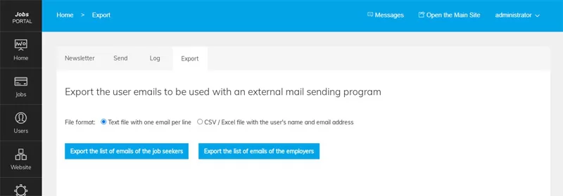 php job script Functionality to export the emails from the job email alerts