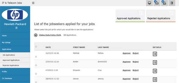 Reviewing the job applications in the employer administration panel php job script