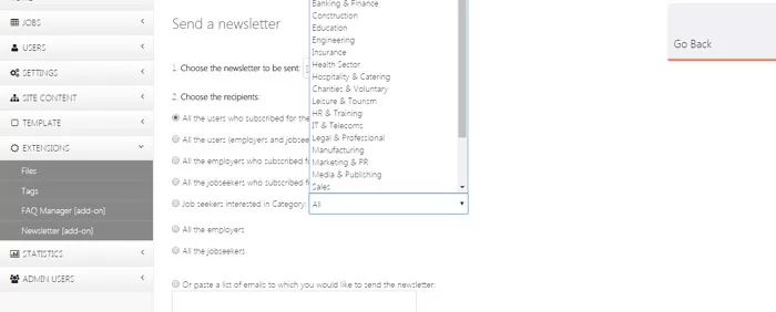 send newsletter php script jobs portal More options for sending the newsletter
