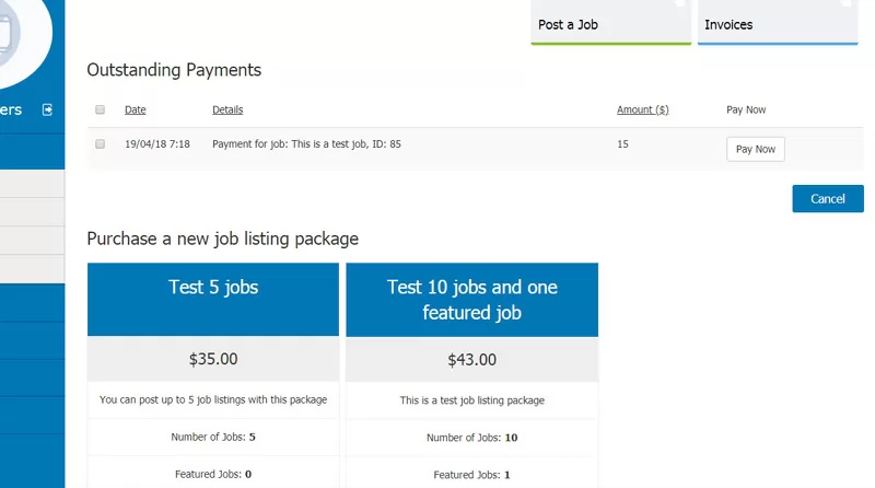 New Payment Method - Job Listing Packages