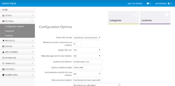 Configuration Options php mall script
