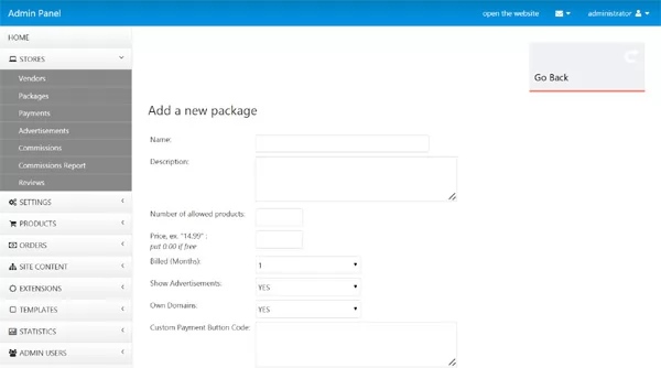 Packages and Pricing Plans php mall script