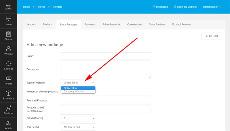 New feature to create store or company website packages