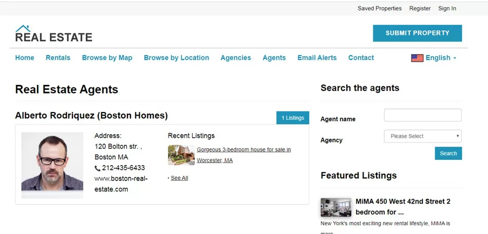 php real estate script New Agents and Agencies front-end pages