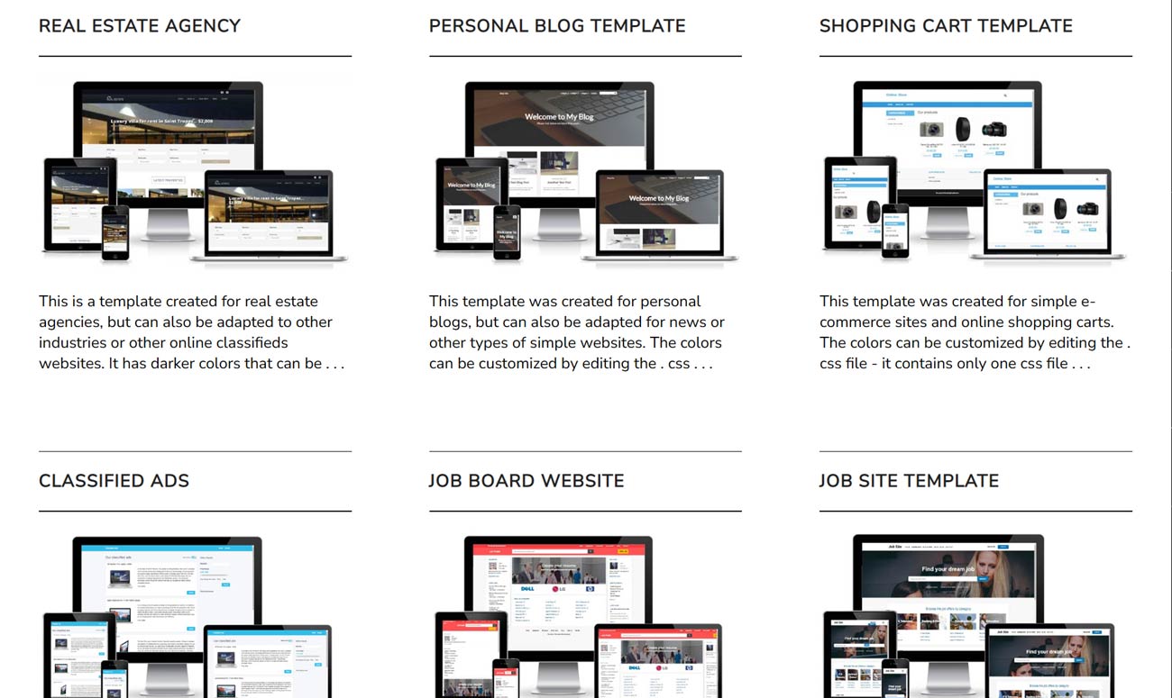  Download free,  fast loading and SEO-optimized website templates