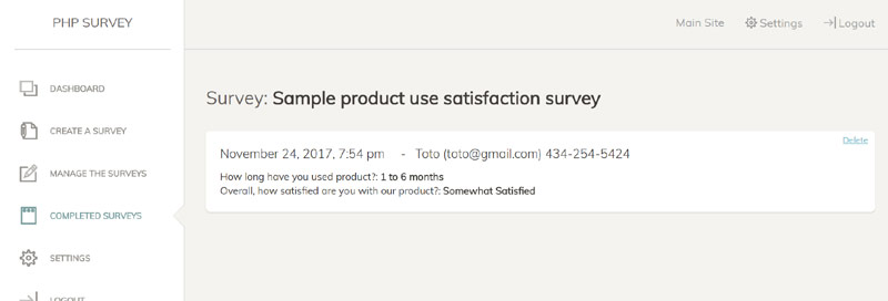 check completed surveys php customer satisfaction