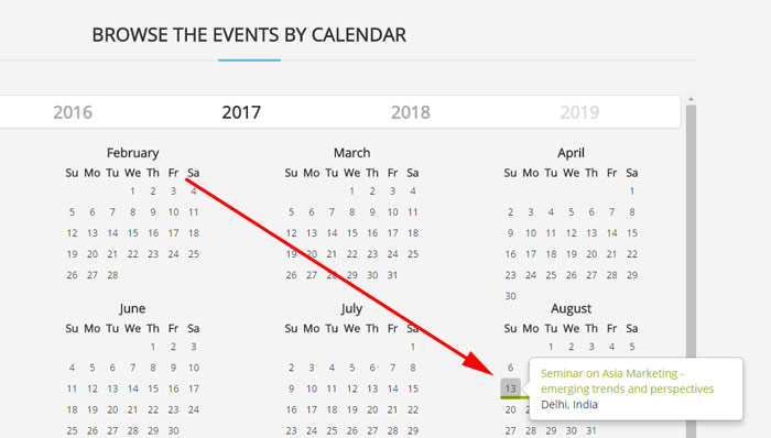 Navegação de eventos por calendário