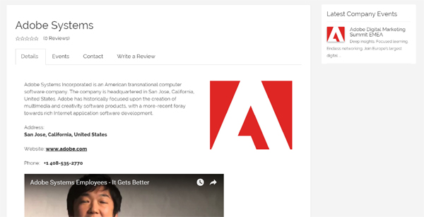 script de eventos php página de detalhes da empresa