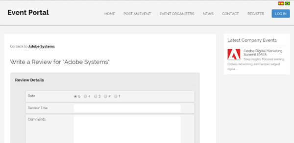 script de eventos php escrever avaliação e dar nota a uma empresa organizadora