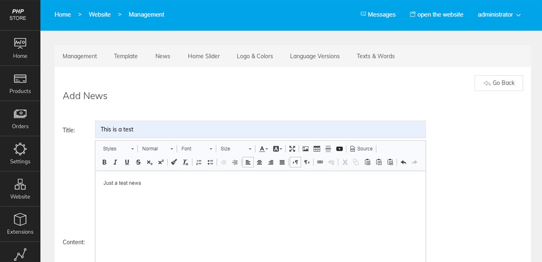 script de loja virtual php gestão de notícias