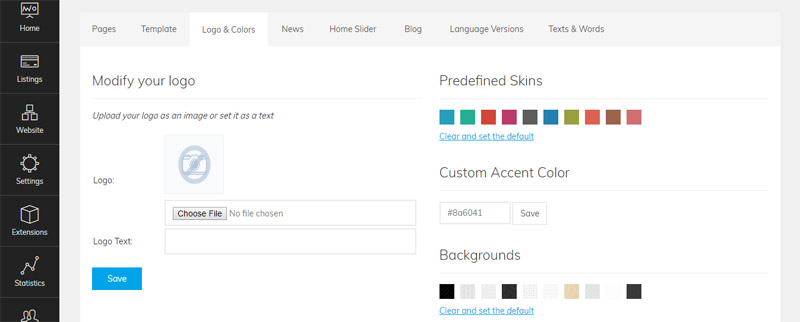  Nova funcionalidade para alterar as cores do site pelo painel administrativo
