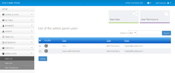 script immobilier php section des administrateurs