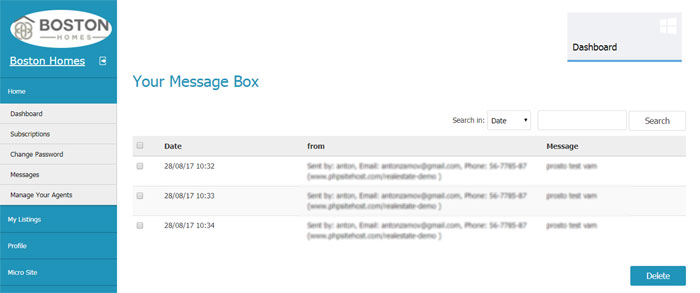 script immobilier php boîte de réception du panneau agent