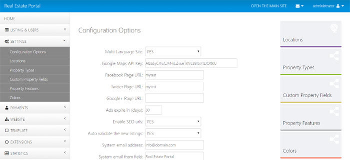 script immobilier php options de configuration (administration)