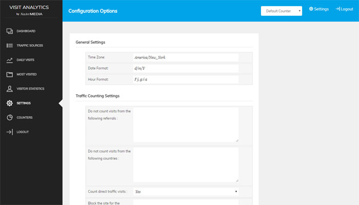 php web visits counter script Settings & Configuration Options page