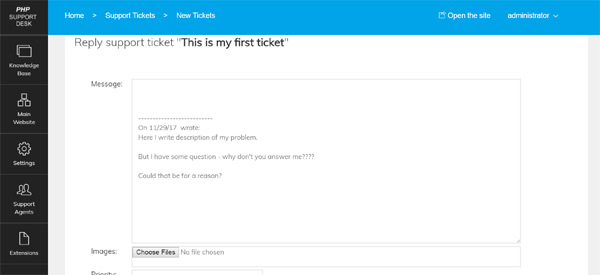 Close, reply or add comments to the tickets, attach screenshots to the tickets or change their priority php help desk