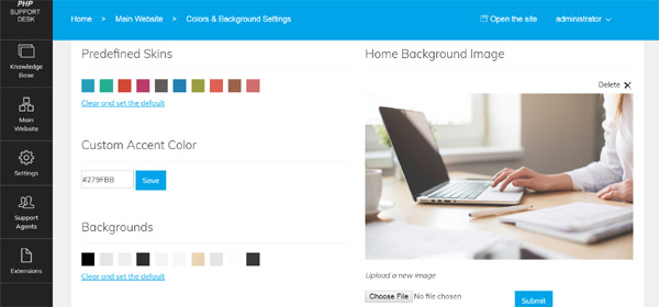 Easy to customize - you can easily change the colors from the admin panel with a single click, add new custom fields for the users from the admin panel or customize the site interface and main site pages php help desk