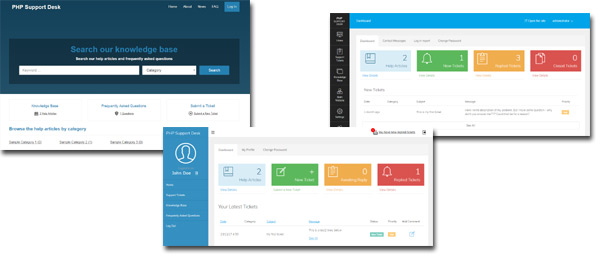 Coming with a main site, administration panel for the users and admin panel for the administrators / support agents - the user-friendly interface allows the users to access quickly the information they need, submit or reply the support tickets php help desk
