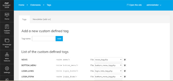 Create custom extensions with your own custom php files and set them to be executed for selected pages of the main site php help desk