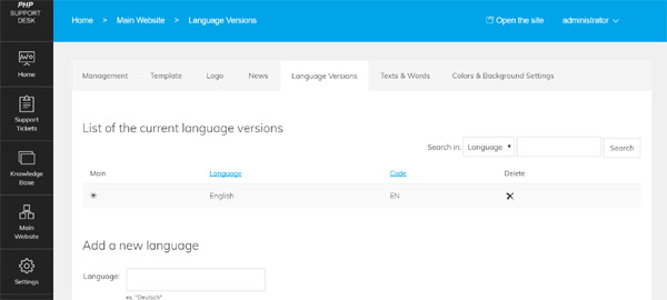 Add new languages to the website, run a multi-language website and let the users choose their preferred language version php help desk