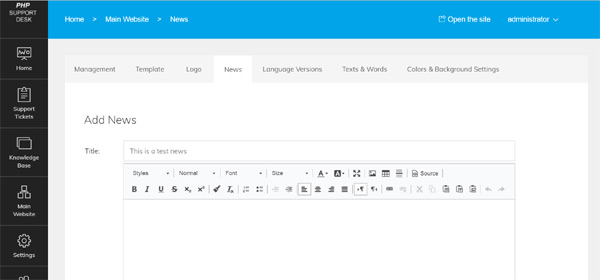 Post news and announcements on the site (to show up on the News page and in the special News section) php help desk