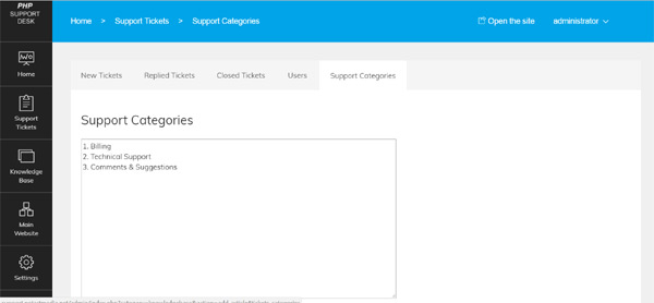 Create different multi-level support categories and group the tickets by them php help desk