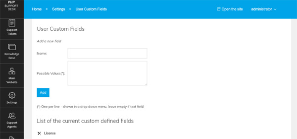 Add custom fields for the users like license number or any other information you would like to ask the users during their registration or profile management php help desk