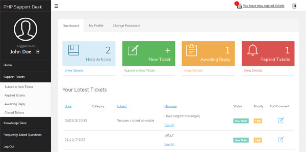 php help desk script user admin panel