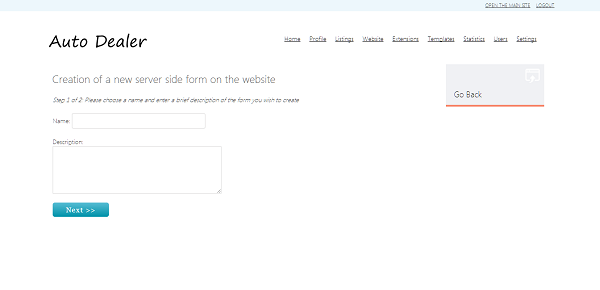 concesionario de automóviles php Agregar un nuevo formulario personalizado del lado del servidor en el sitio web