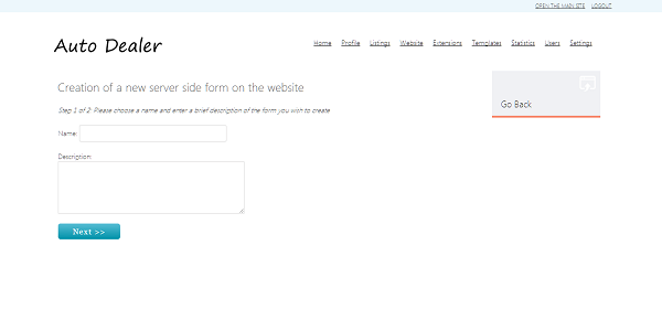 php auto dealer adding a new custom server side form on the website