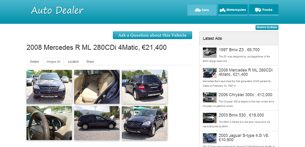 php auto dealer car details - showing the additional images