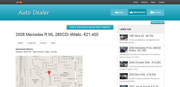 Detalles del coche - Mapa de Google concesionario de automóviles php