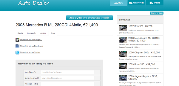 concesionario de automóviles php Detalles del auto - compartir el listado