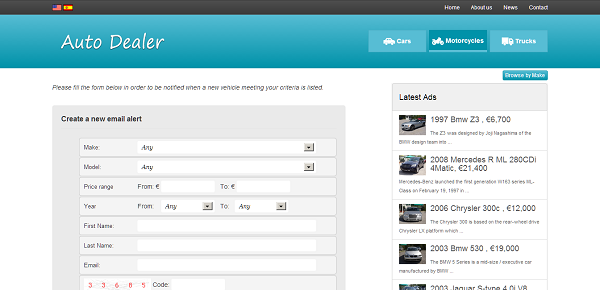 php auto dealer Creating new email alerts on the front site