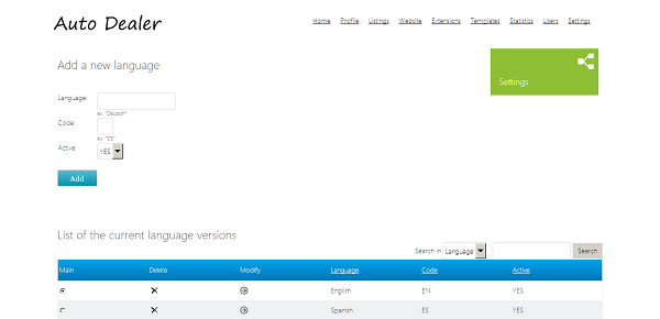 Administración de versiones de idioma desde el panel de administración concesionario de automóviles php