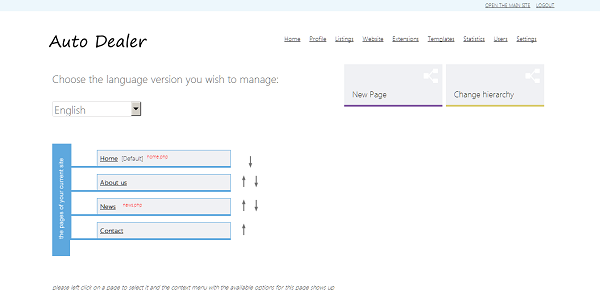 php auto dealer manage the website pages and content