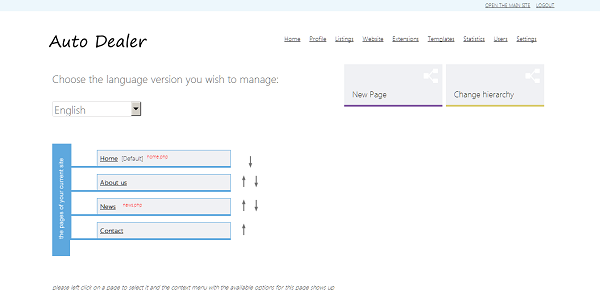 Manage the website pages and content php auto dealer