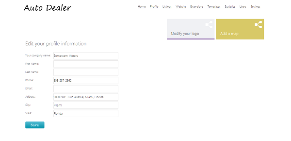 php auto dealer modifying the basic dealer information