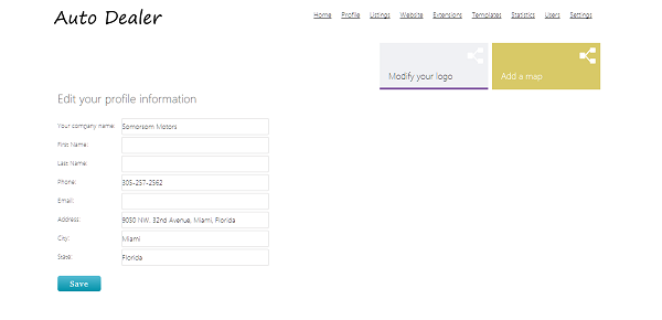Modifying the basic dealer information php auto dealer