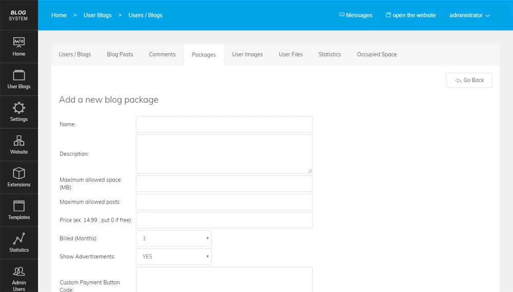 php blog script adding new subscription or pricing plan