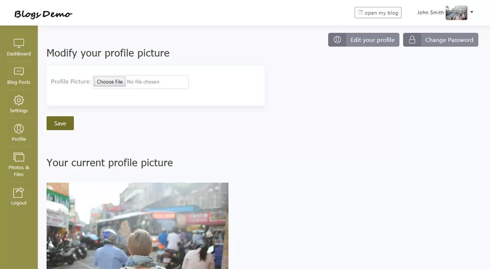 php blog script setting a profile picture