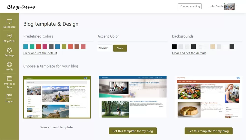 script de blog php Elegir un diseño de blog y colores de énfasis