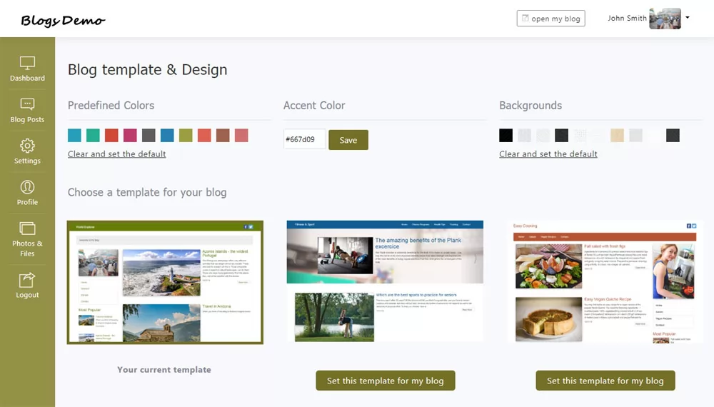 php blog script choosing a blog layout and accent colors