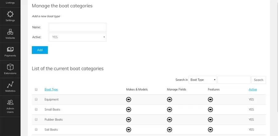 php boat classifieds script boat types management