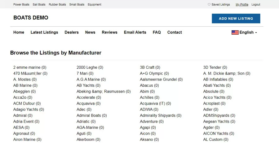 php boat classifieds script browse by manufacturer