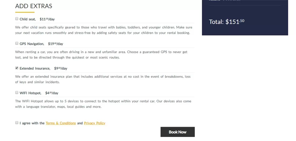 Adding extras to the reservation php car rental script